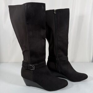 Dana Buchman Black Wedge Boots with Buckle
